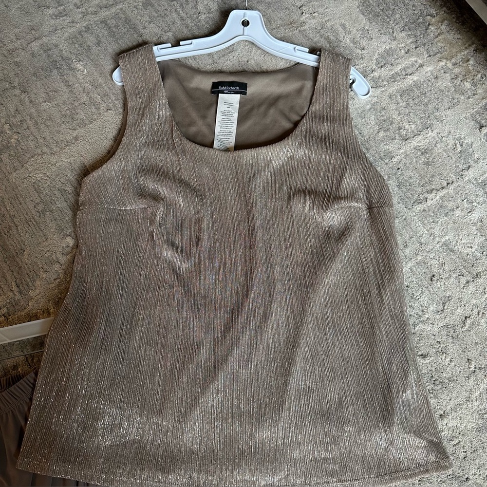 R&M Richards‎ 3-piece Glittery Tank Top Cardigan & Flowy Pants Set Plus Size 16W - Picture 7 of 8